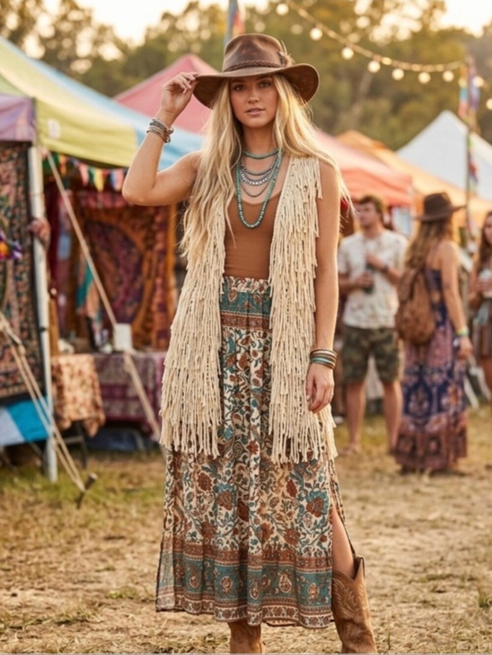 PPLA Flounder Fringe Vest Knit Boho Sleeveless Duster in Cream Size Medium - Picture 2 of 14